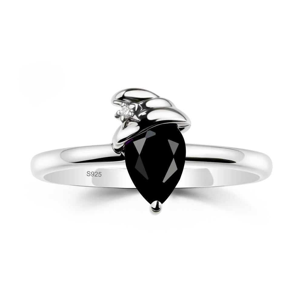 Pear Black Spinel Hat Ring - LUO Jewelry #metal_sterling silver