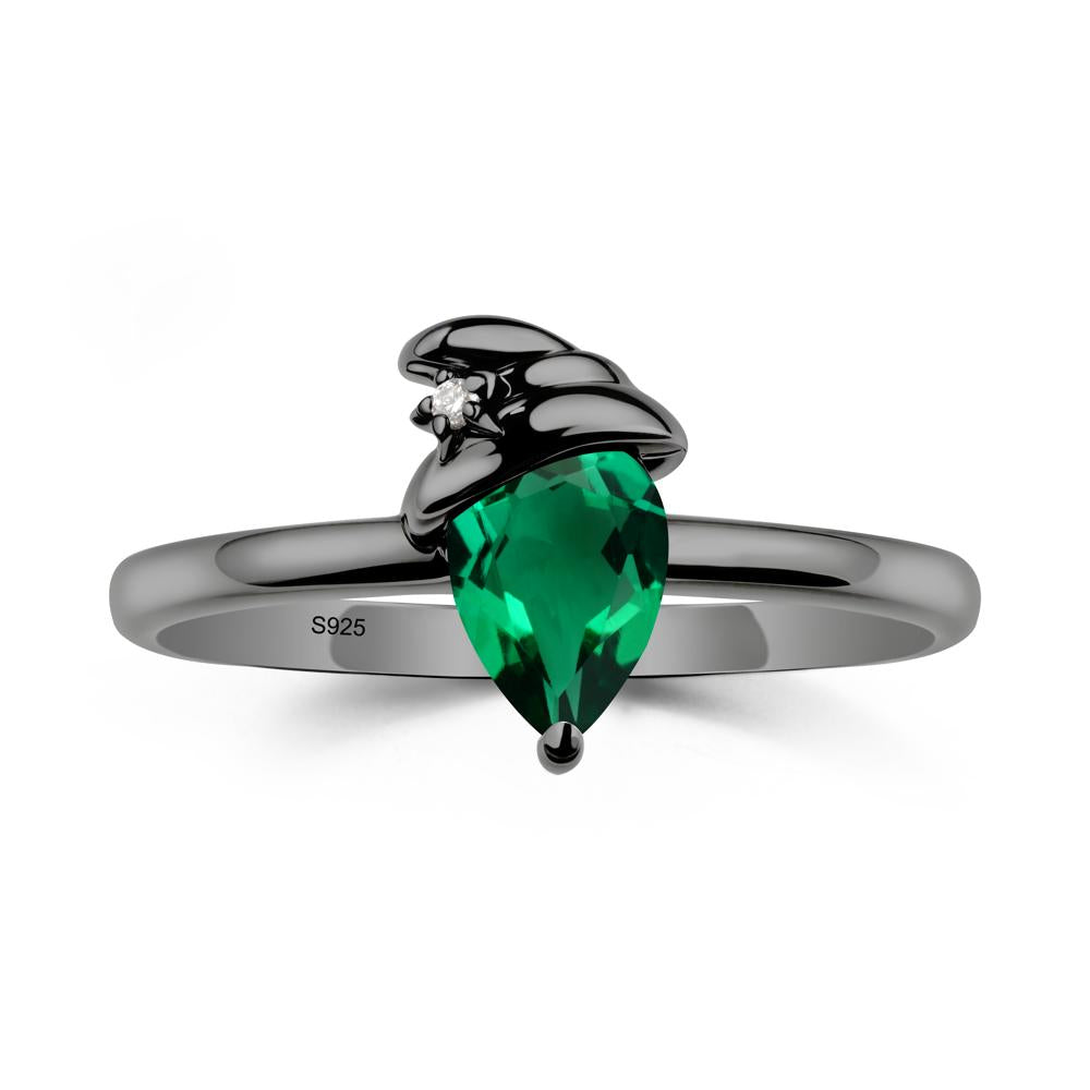 Pear Emerald Hat Ring - LUO Jewelry #metal_black finish sterling silver
