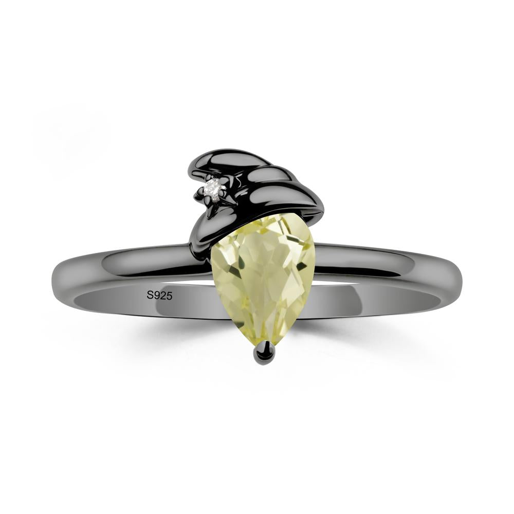 Lemon Quartz Ring with Hat Design - LUO Jewelry #metal_black finish sterling silver