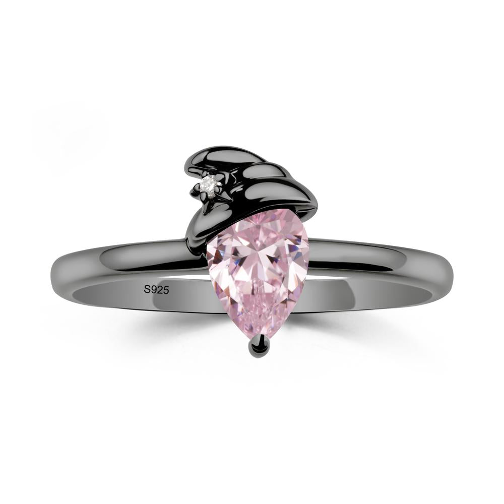 Pear Pink Cubic Zirconia Hat Ring - LUO Jewelry #metal_black finish sterling silver