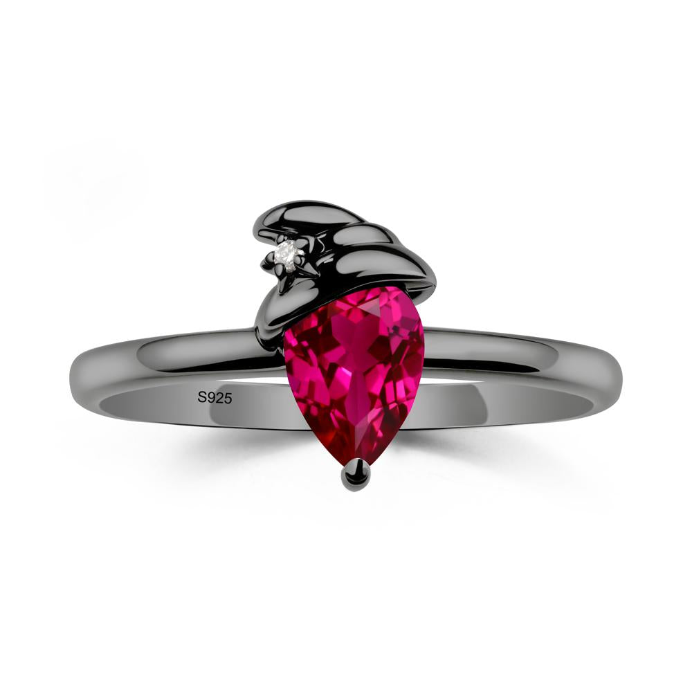 Pear Ruby Hat Ring - LUO Jewelry #metal_black finish sterling silver