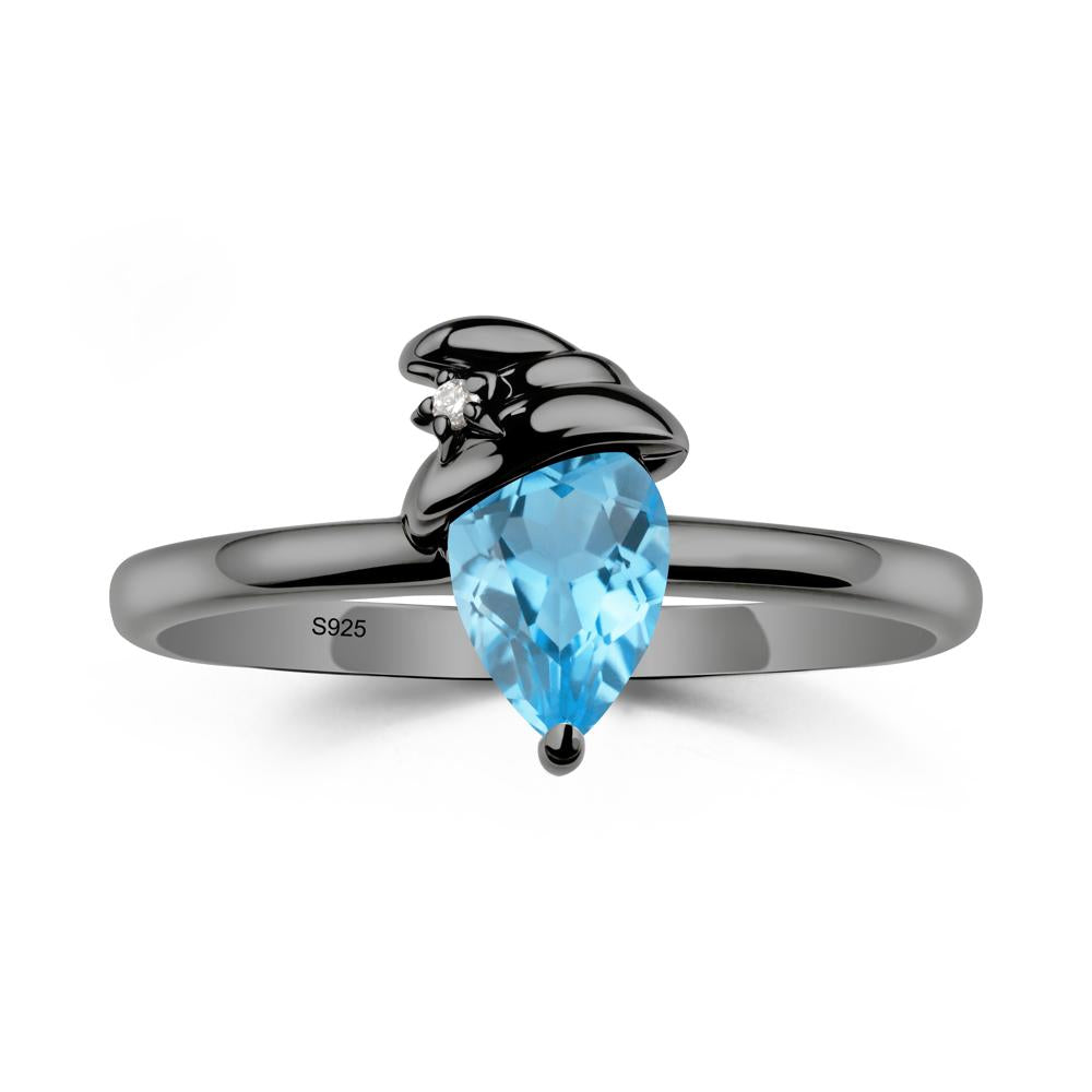 Pear Swiss Blue Topaz Hat Ring - LUO Jewelry #metal_black finish sterling silver