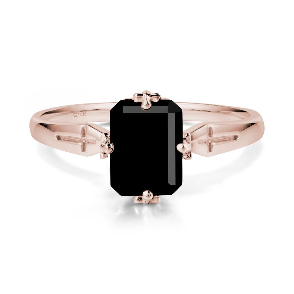 Solitaire Black Spinel Gothic Cross Ring - LUO Jewelry #metal_14k rose gold