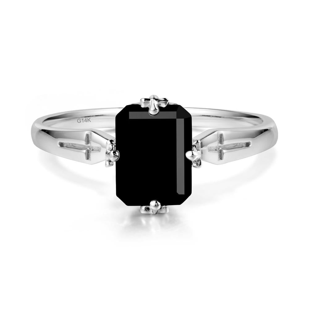 Solitaire Black Spinel Gothic Cross Ring - LUO Jewelry #metal_14k white gold
