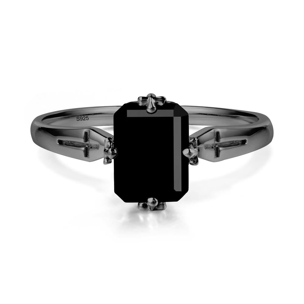 Solitaire Black Spinel Gothic Cross Ring - LUO Jewelry #metal_black finish sterling silver