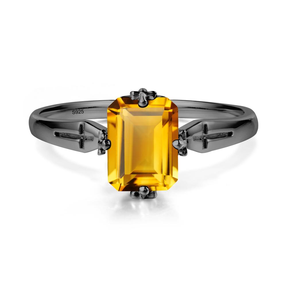 Halloween Emerlald Cut Citrine Ring - LUO Jewelry #metal_black finish sterling silver
