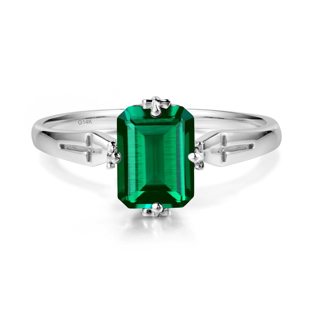 Solitaire Emerald Gothic Cross Ring - LUO Jewelry #metal_14k white gold