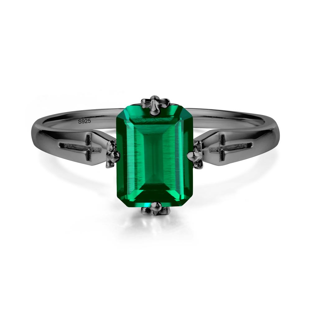 Solitaire Emerald Gothic Cross Ring - LUO Jewelry #metal_black finish sterling silver