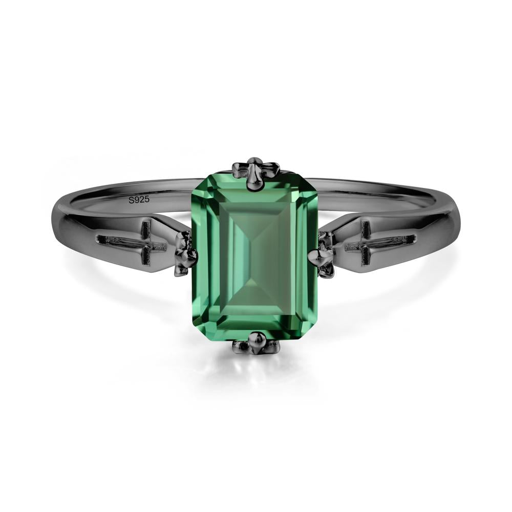 Solitaire Green Sapphire Gothic Cross Ring - LUO Jewelry #metal_black finish sterling silver
