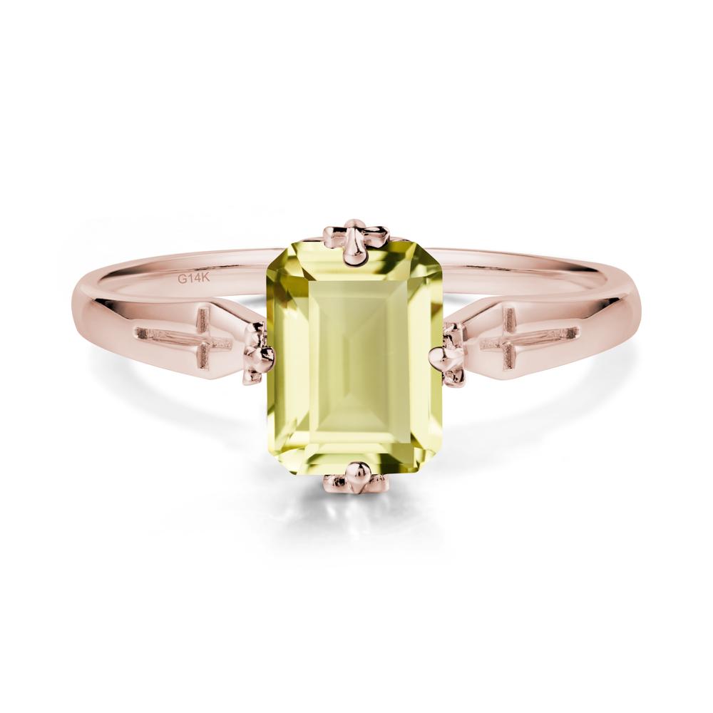 Halloween Emerlald Cut Lemon Quartz Ring - LUO Jewelry #metal_14k rose gold