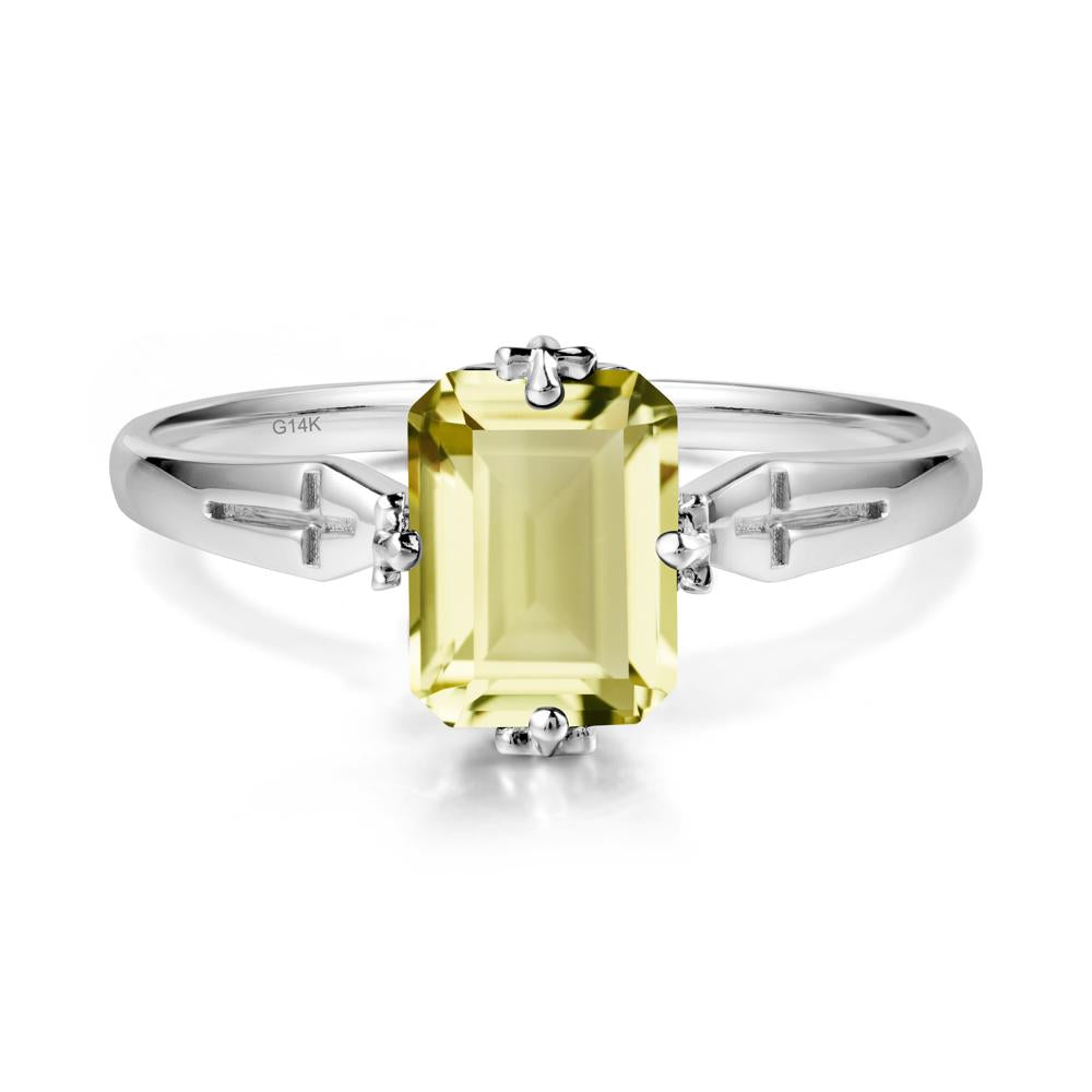 Halloween Emerlald Cut Lemon Quartz Ring - LUO Jewelry #metal_14k white gold