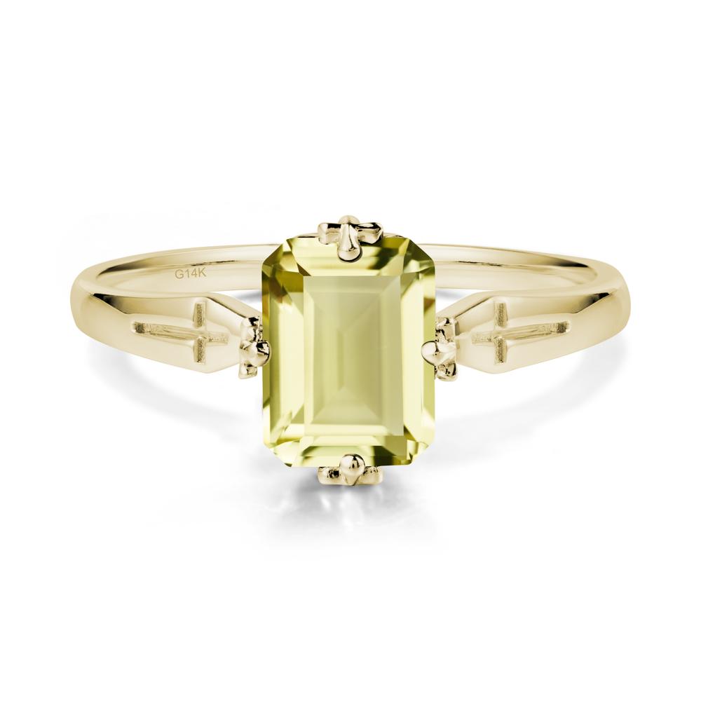 Halloween Emerlald Cut Lemon Quartz Ring - LUO Jewelry #metal_14k yellow gold