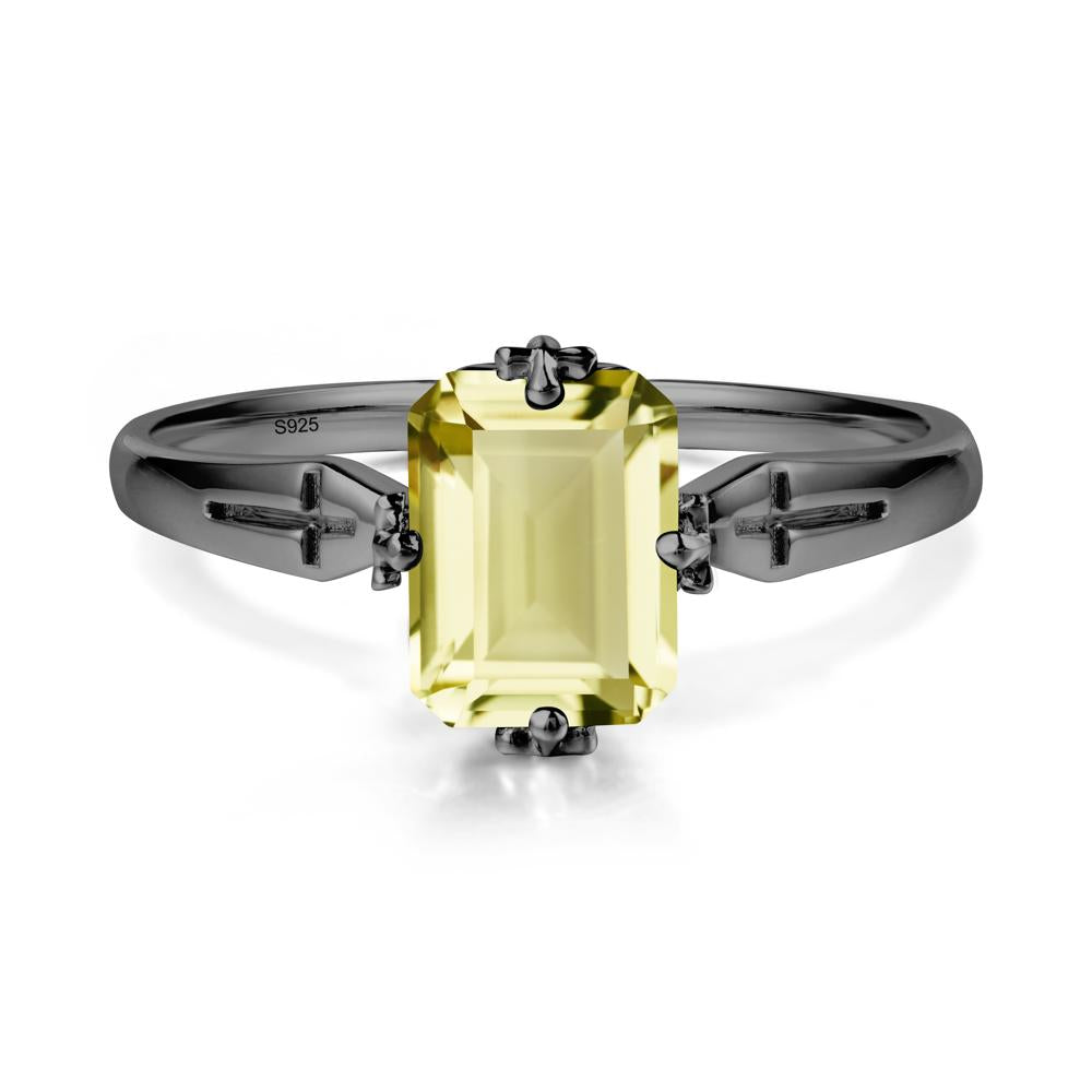 Halloween Emerlald Cut Lemon Quartz Ring - LUO Jewelry #metal_black finish sterling silver