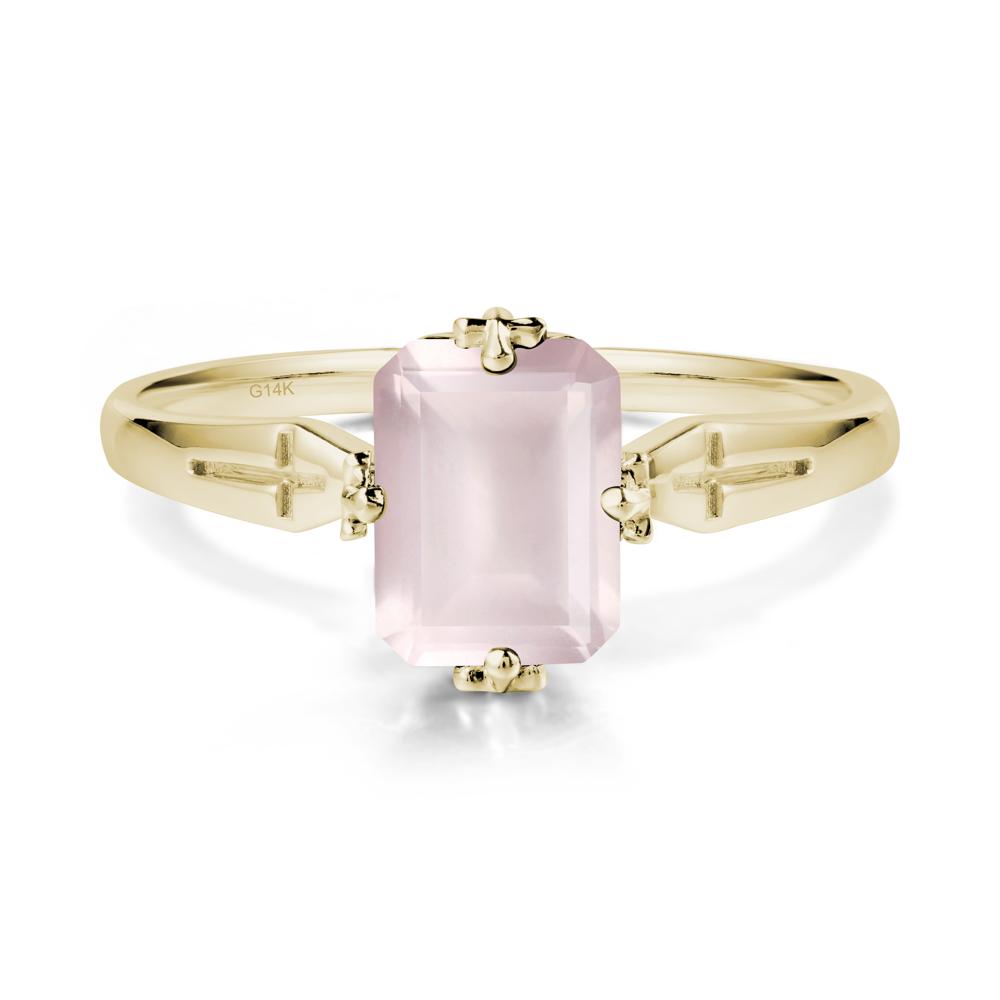 Solitaire Rose Quartz Gothic Cross Ring - LUO Jewelry #metal_14k yellow gold