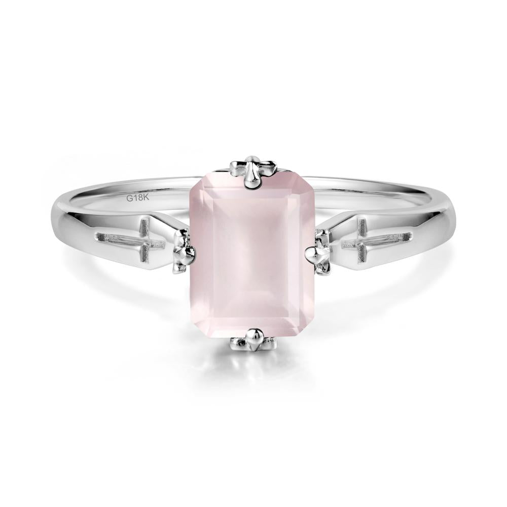 Solitaire Rose Quartz Gothic Cross Ring - LUO Jewelry #metal_18k white gold