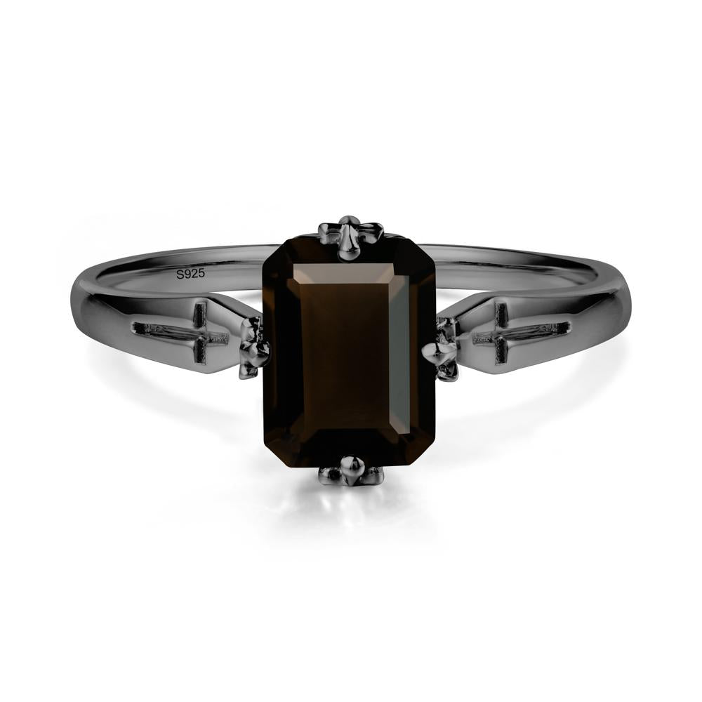 Solitaire Smoky Quartz Gothic Cross Ring - LUO Jewelry #metal_black finish sterling silver