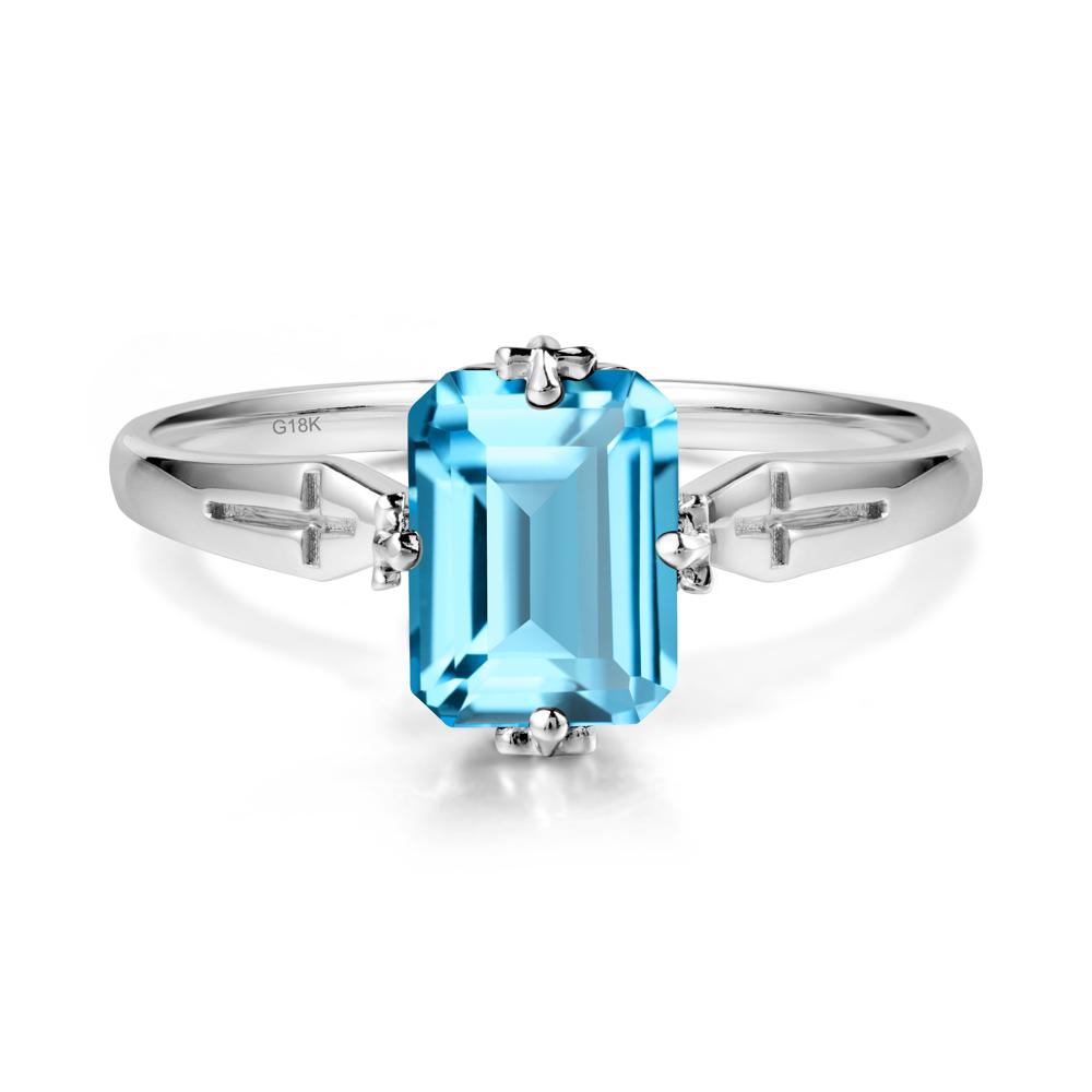 Halloween Emerlald Cut Swiss Blue Topaz Ring - LUO Jewelry #metal_18k white gold