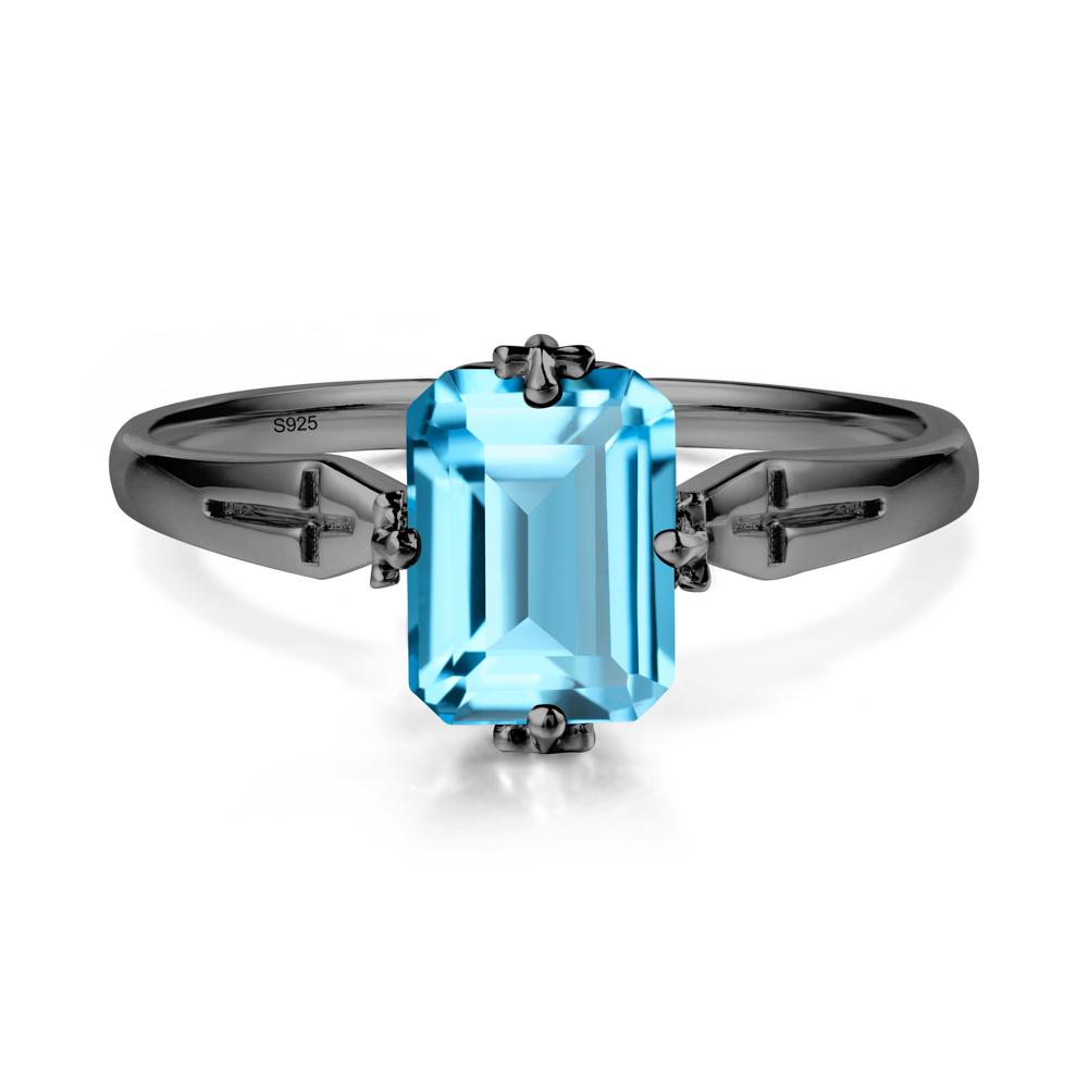 Halloween Emerlald Cut Swiss Blue Topaz Ring - LUO Jewelry #metal_black finish sterling silver