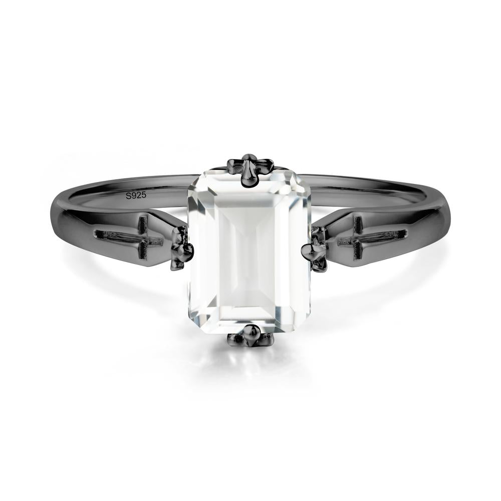 Simple Gothic Cross White Topaz Ring - LUO Jewelry #metal_black finish sterling silver