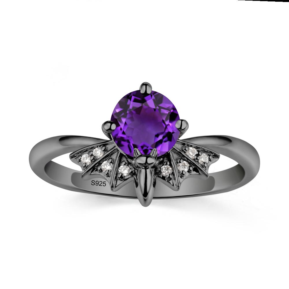 Round Cut Amethyst Bat Ring - LUO Jewelry #metal_black finish sterling silver