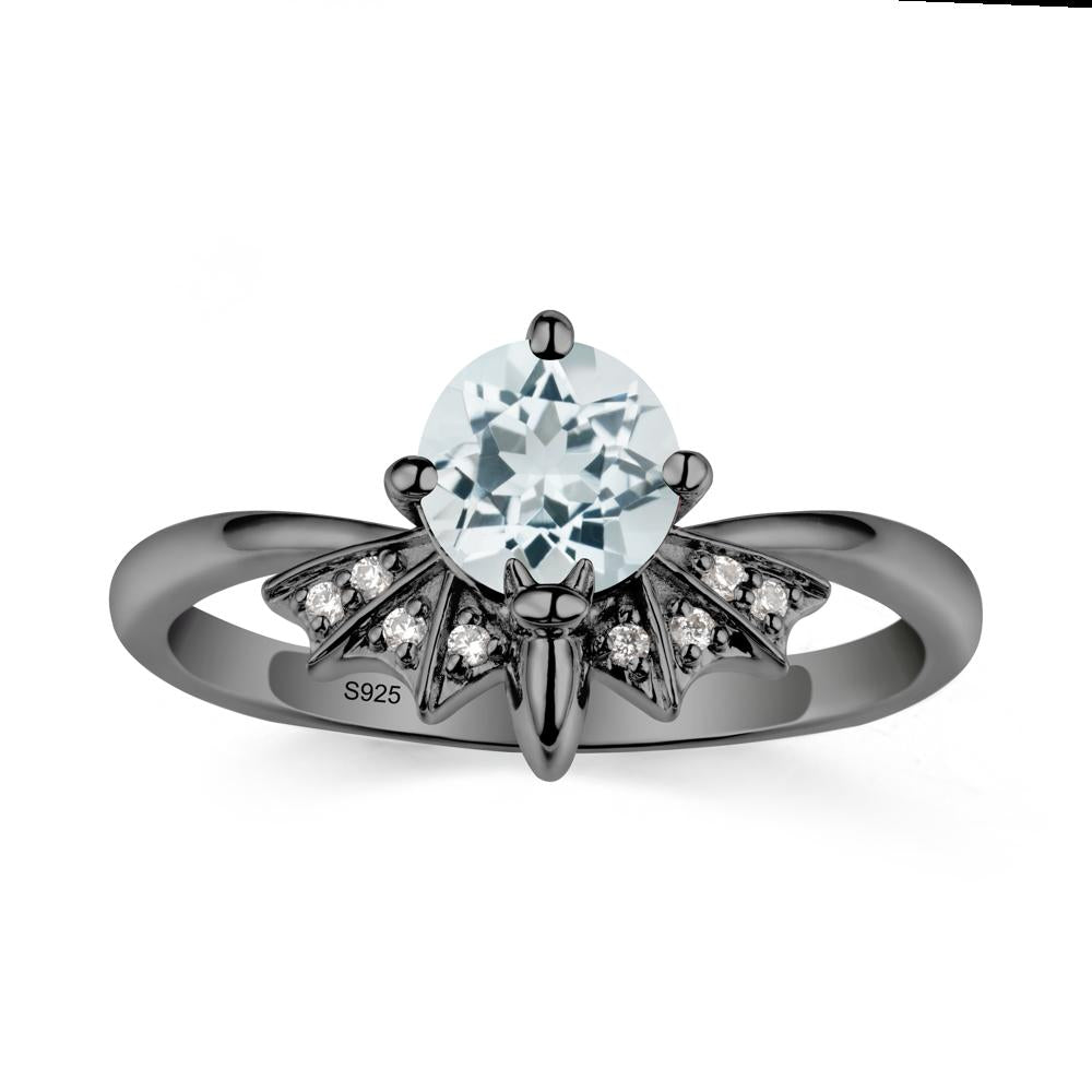 Gothic Bat Aquamarine Ring - LUO Jewelry #metal_black finish sterling silver
