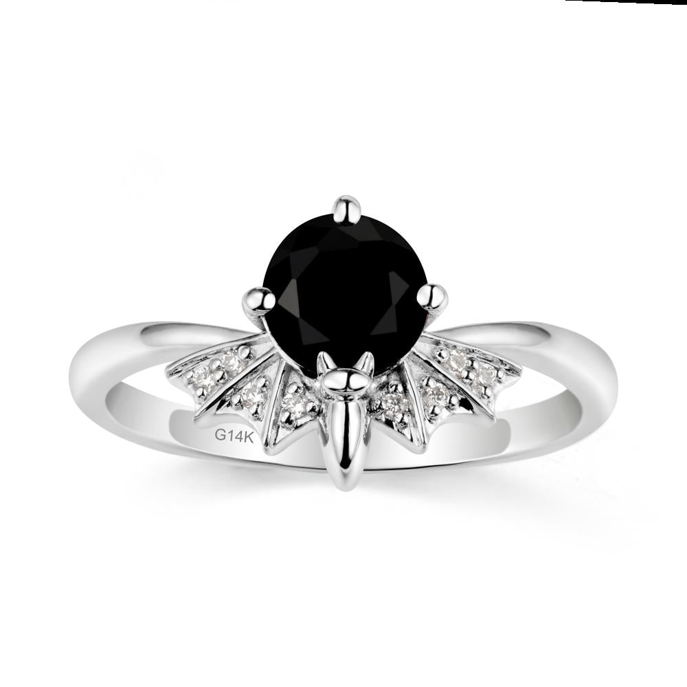 Round Cut Black Spinel Bat Ring - LUO Jewelry #metal_14k white gold