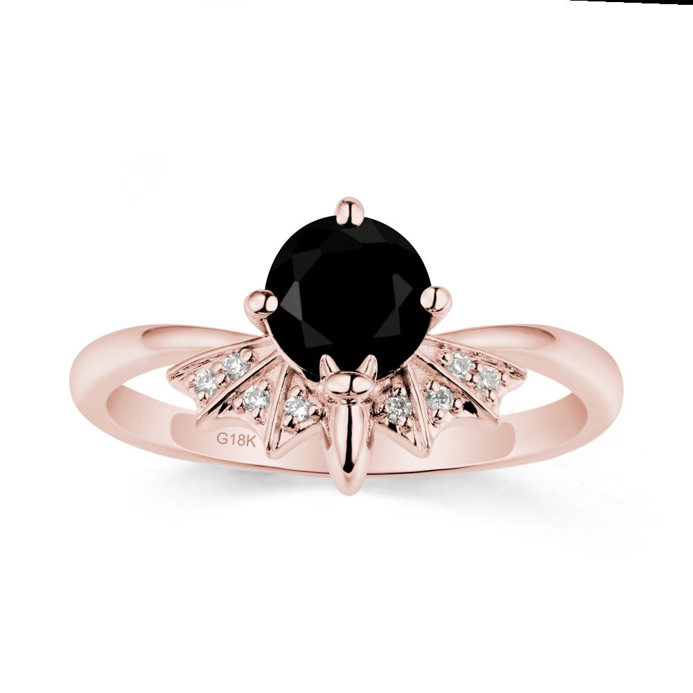 Round Cut Black Spinel Bat Ring - LUO Jewelry #metal_18k rose gold