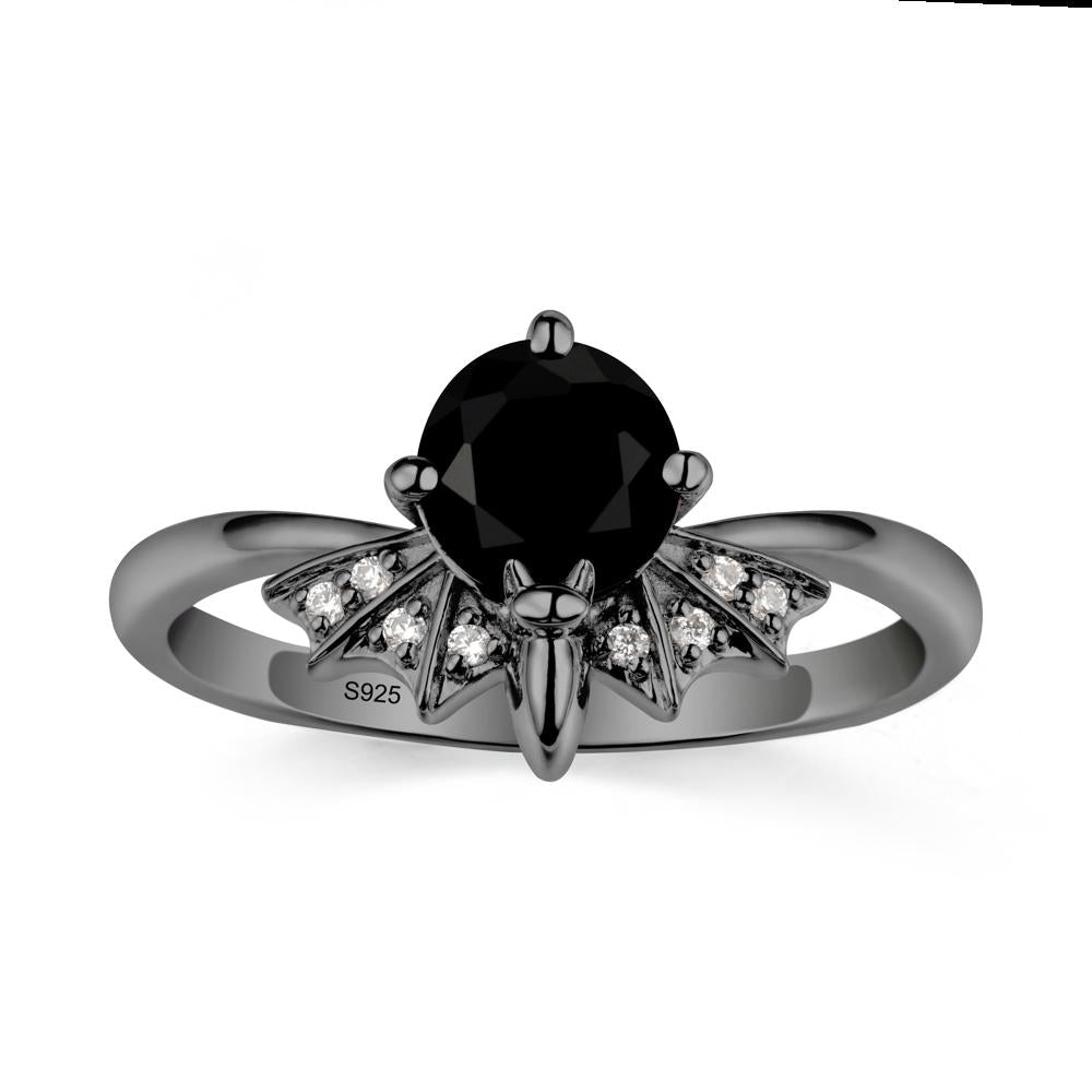 Round Cut Black Spinel Bat Ring - LUO Jewelry #metal_black finish sterling silver