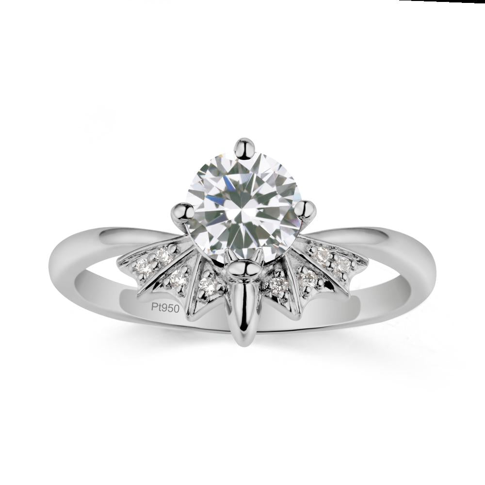Round Cut Cubic Zirconia Bat Ring - LUO Jewelry #metal_platinum
