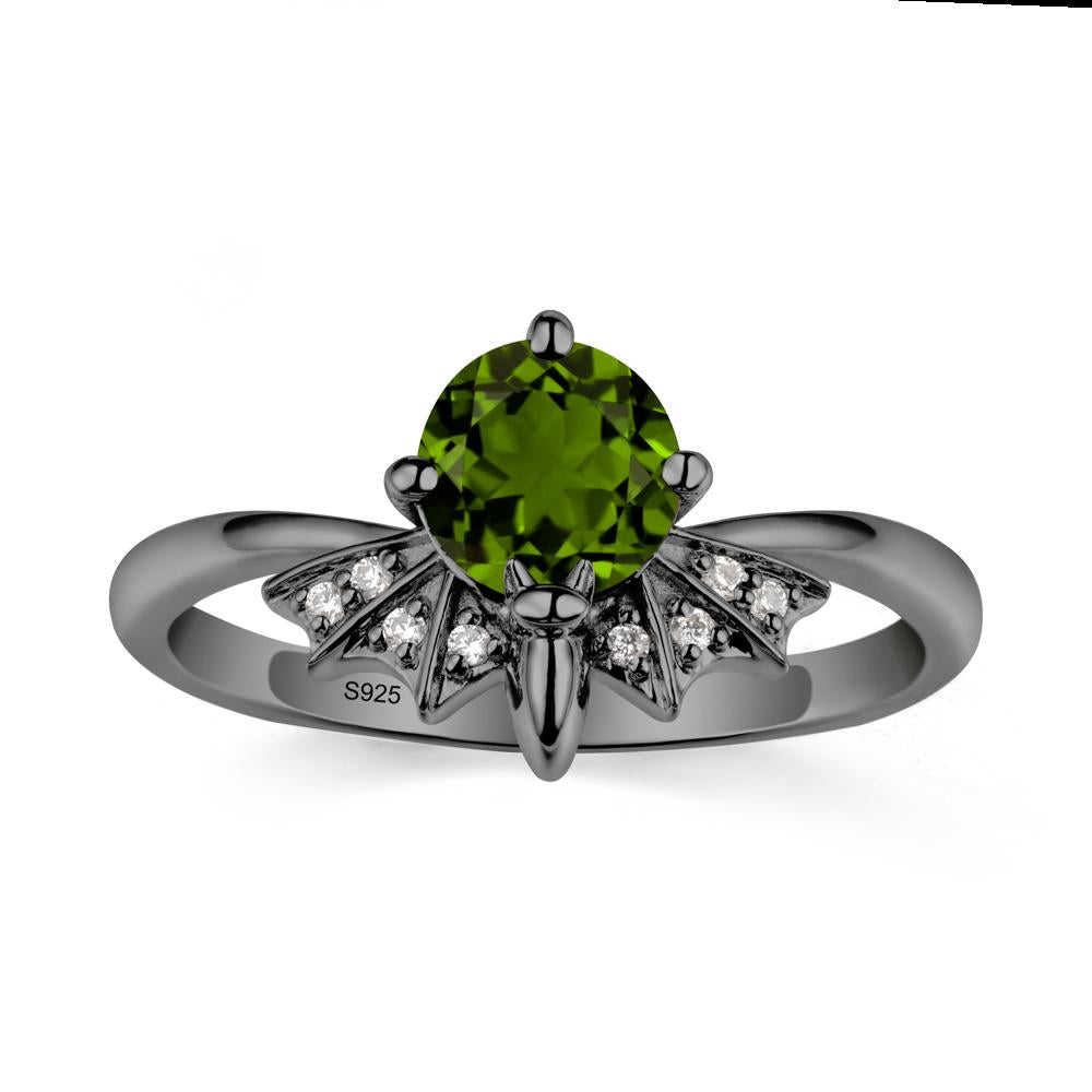 Gothic Bat Diopside Ring - LUO Jewelry #metal_black finish sterling silver
