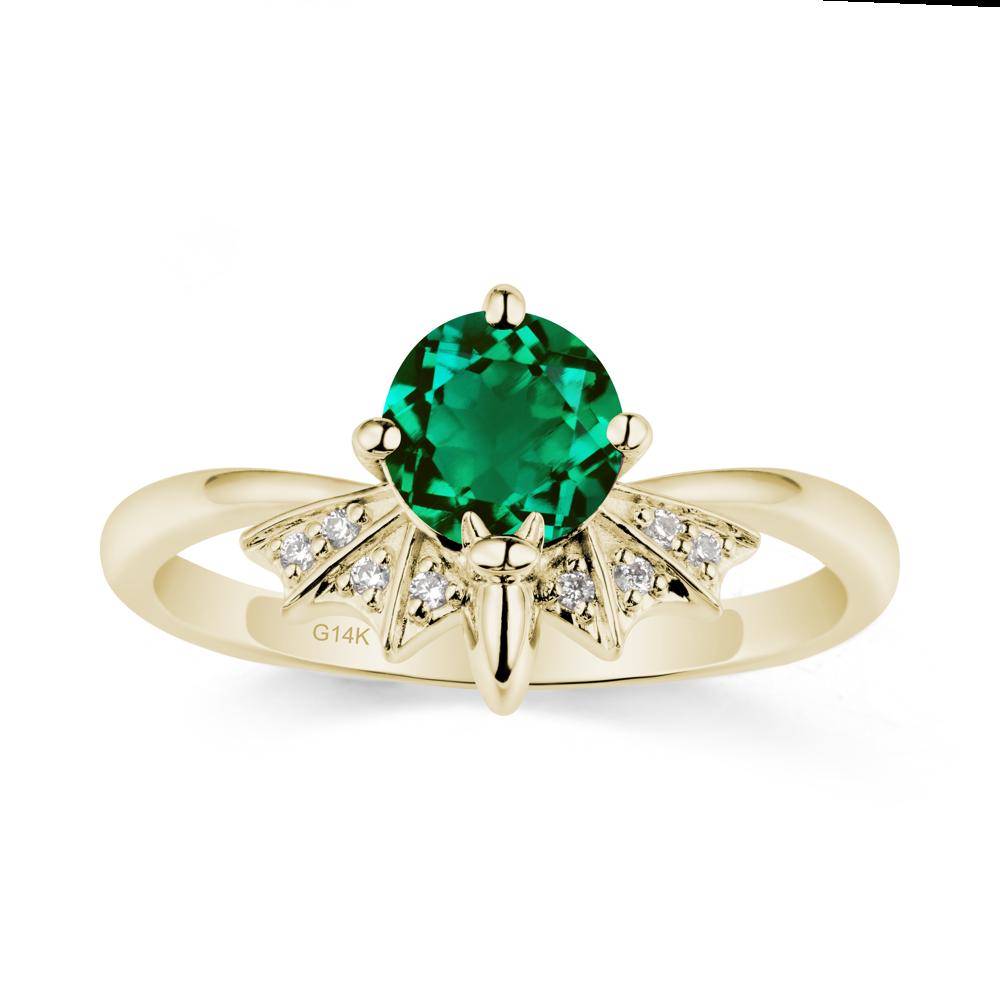 Round Cut Emerald Bat Ring - LUO Jewelry #metal_14k yellow gold
