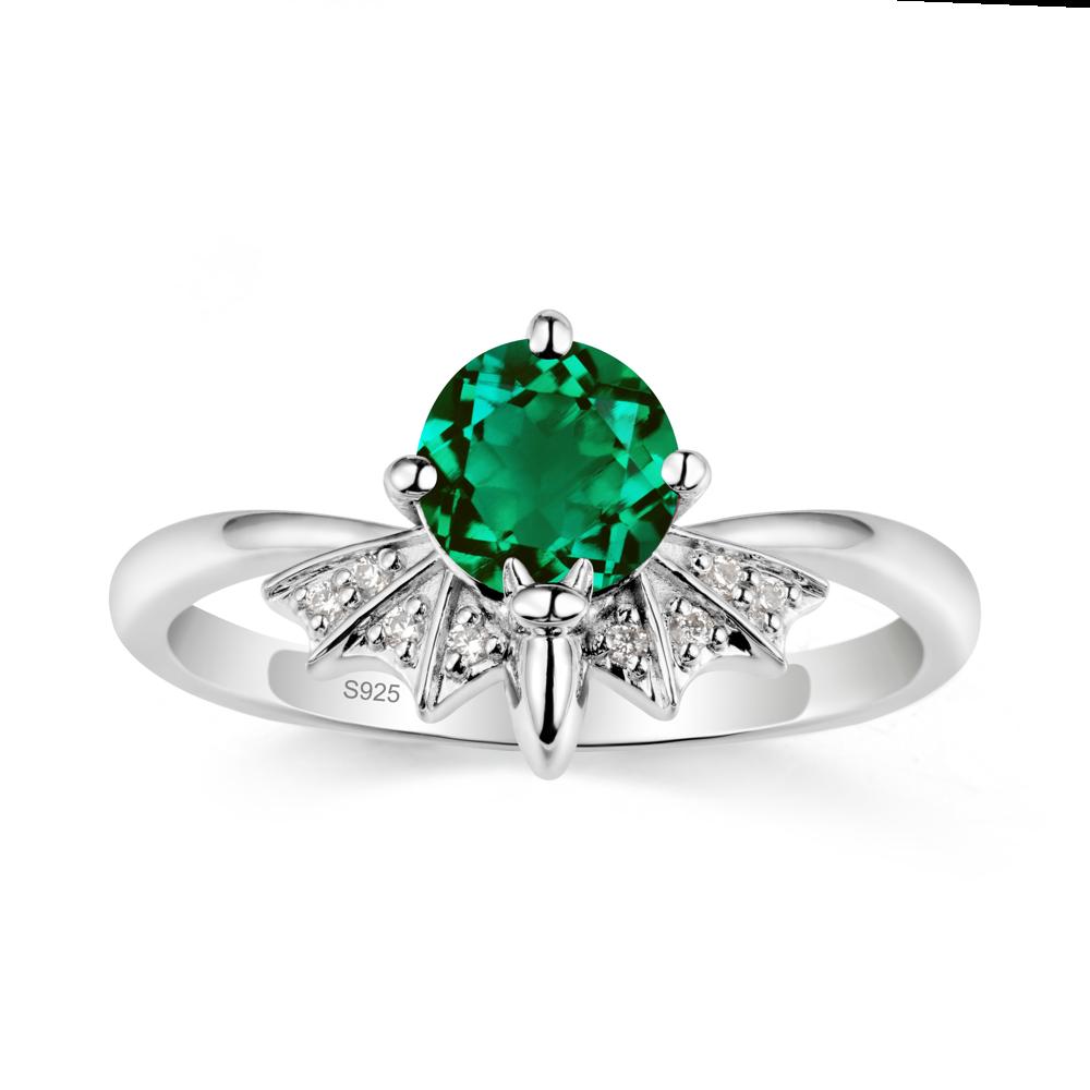 Round Cut Emerald Bat Ring - LUO Jewelry #metal_sterling silver