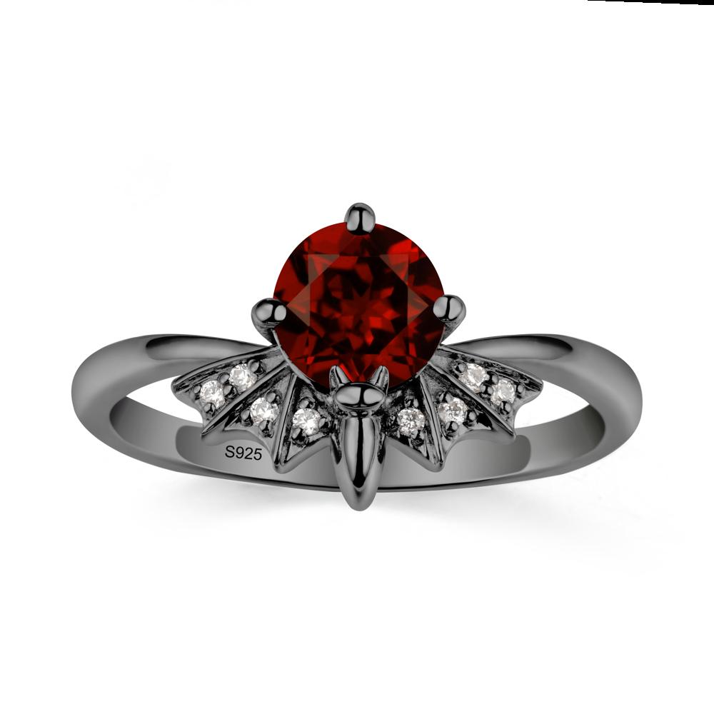Gothic Bat Garnet Ring - LUO Jewelry #metal_black finish sterling silver
