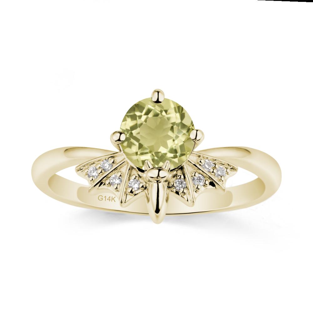 Round Cut Lemon Quartz Bat Ring - LUO Jewelry #metal_14k yellow gold