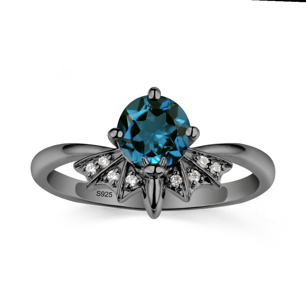 Gothic Bat London Blue Topaz Ring - LUO Jewelry #metal_black finish sterling silver