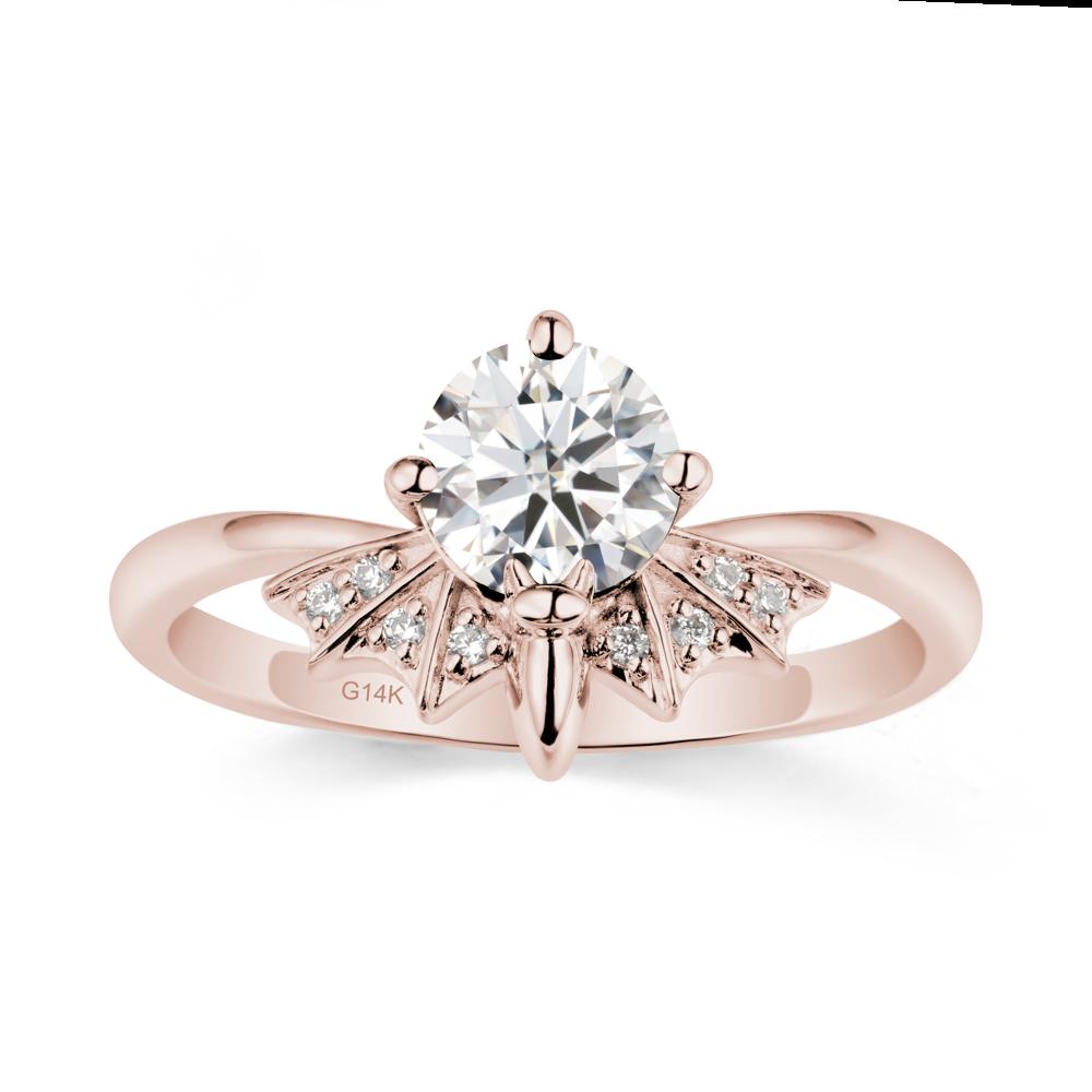 Round Cut Moissanite Bat Ring - LUO Jewelry #metal_14k rose gold