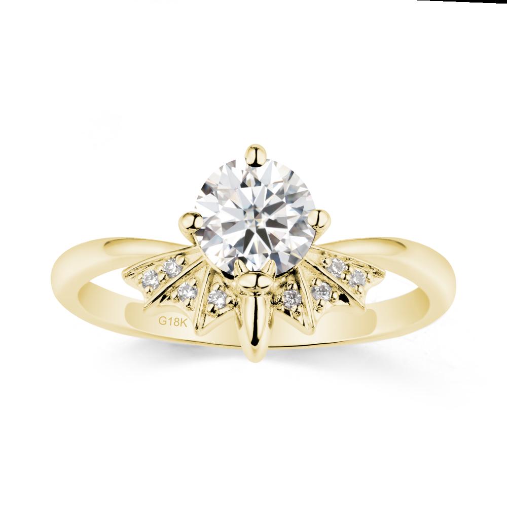 Round Cut Moissanite Bat Ring - LUO Jewelry #metal_18k yellow gold