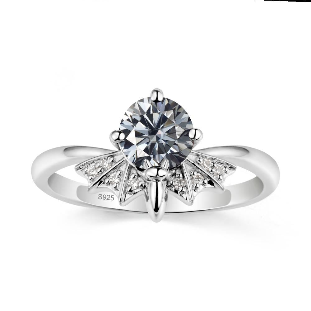 Round Cut Grey Moissanite Bat Ring - LUO Jewelry #metal_sterling silver