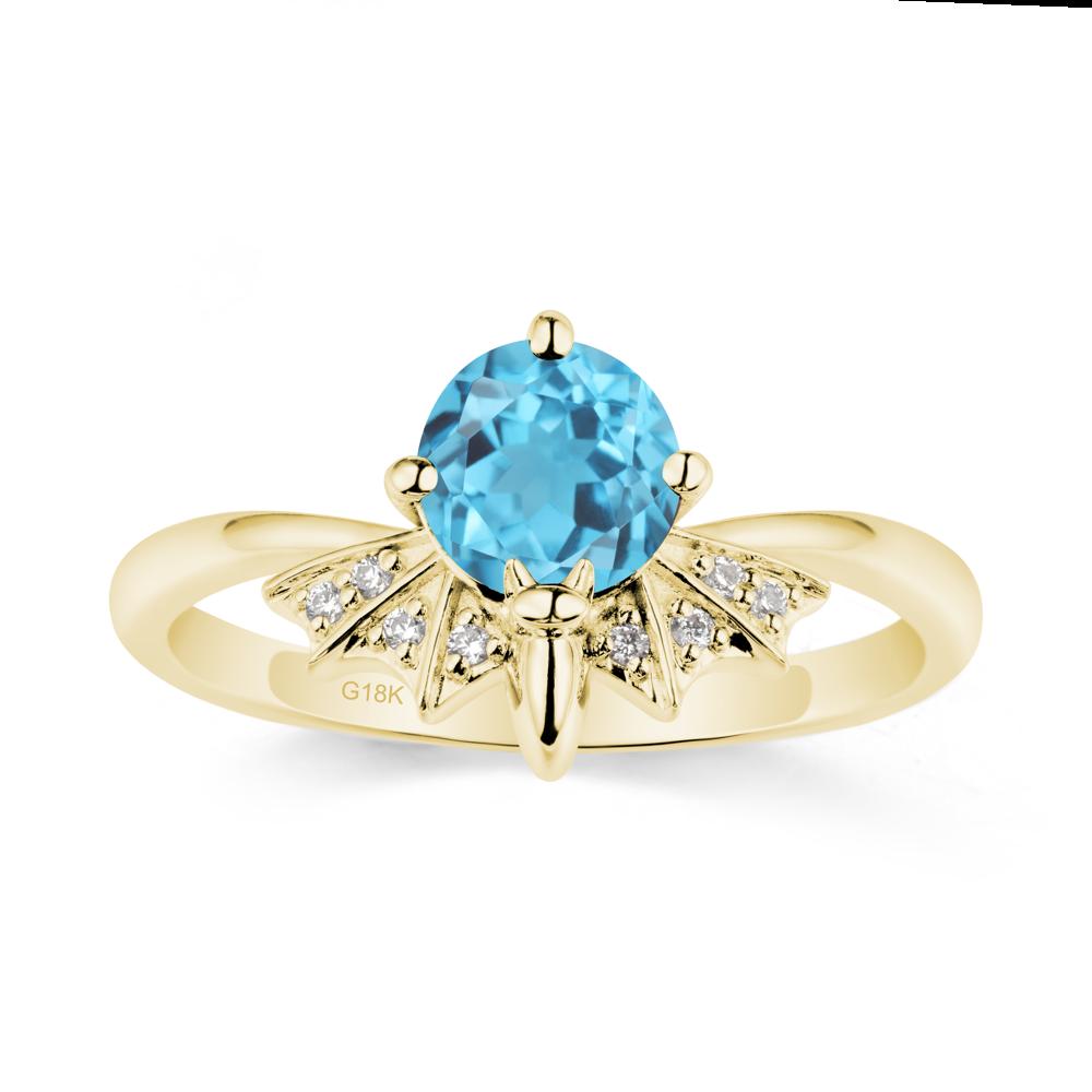 Round Cut Swiss Blue Topaz Bat Ring - LUO Jewelry #metal_18k yellow gold