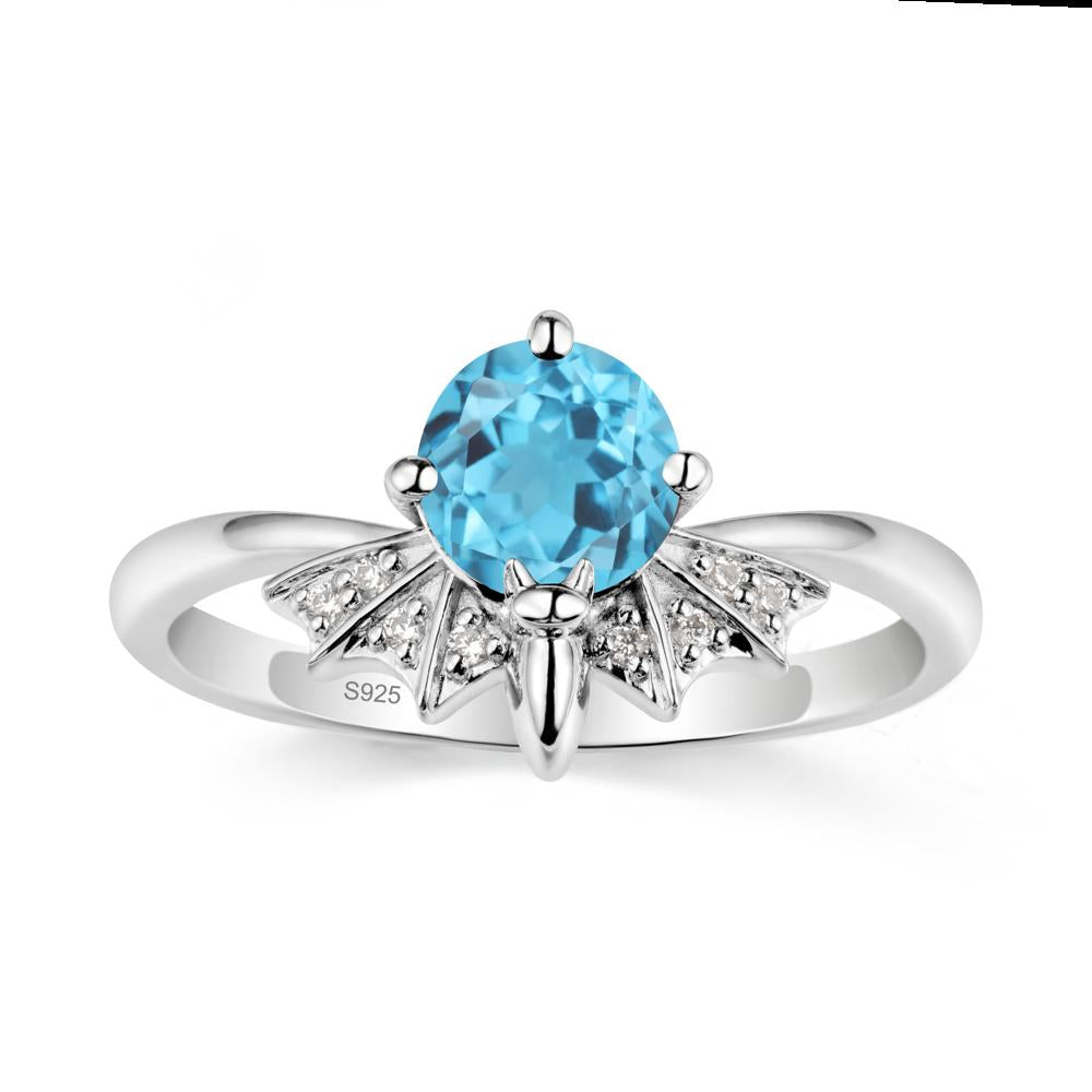 Round Cut Swiss Blue Topaz Bat Ring - LUO Jewelry #metal_sterling silver