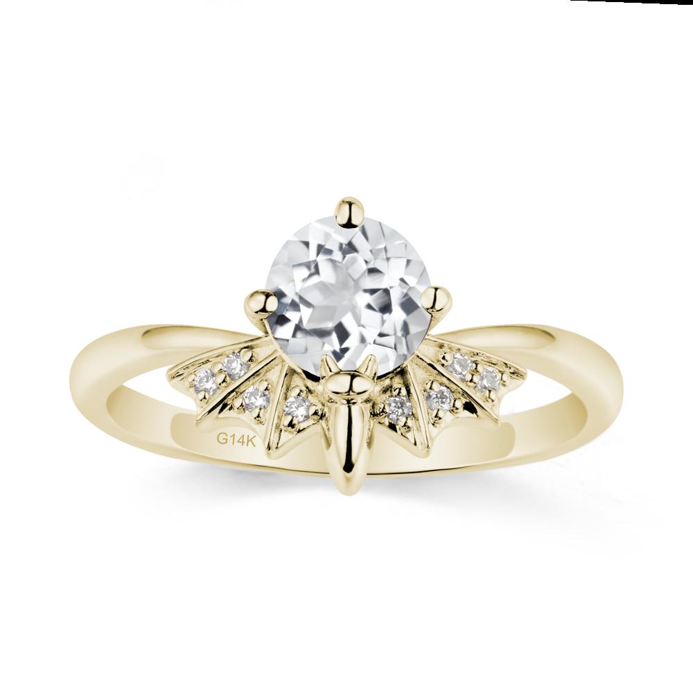 Round Cut White Topaz Bat Ring - LUO Jewelry #metal_14k yellow gold