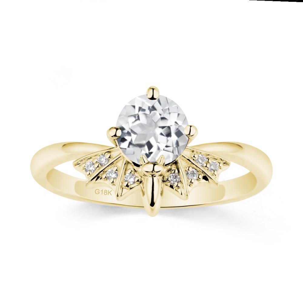 Round Cut White Topaz Bat Ring - LUO Jewelry #metal_18k yellow gold