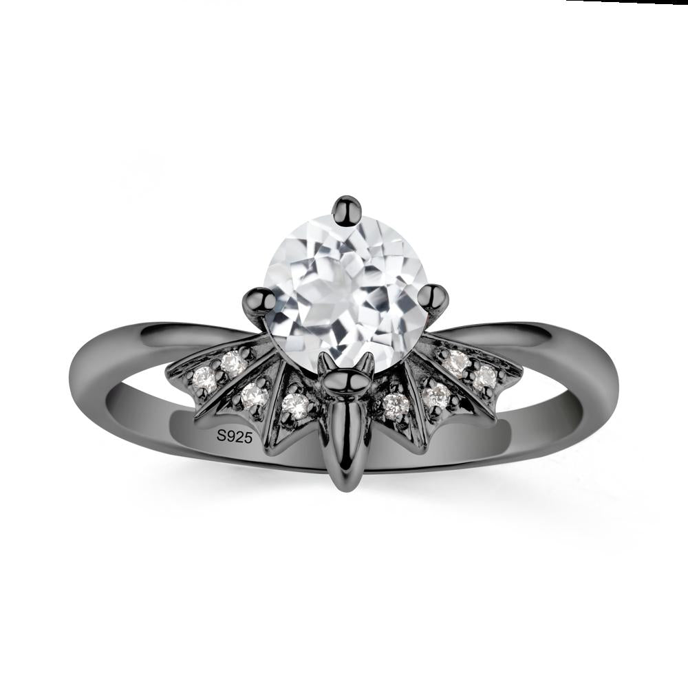 Round Cut White Topaz Bat Ring - LUO Jewelry #metal_black finish sterling silver