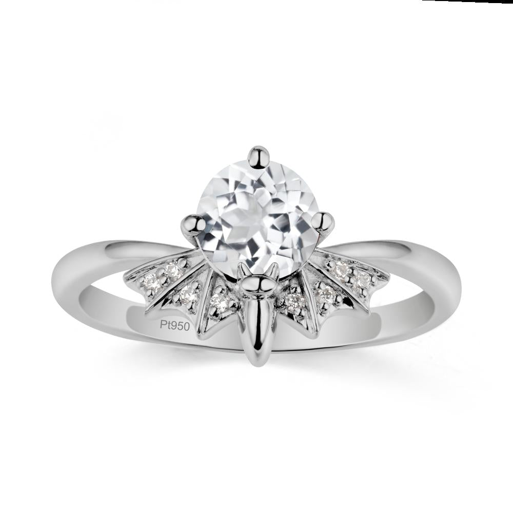Round Cut White Topaz Bat Ring - LUO Jewelry #metal_platinum