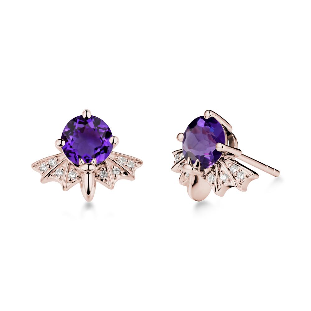 Round Cut Amethyst Bat Earrings - LUO Jewelry #metal_14k rose gold