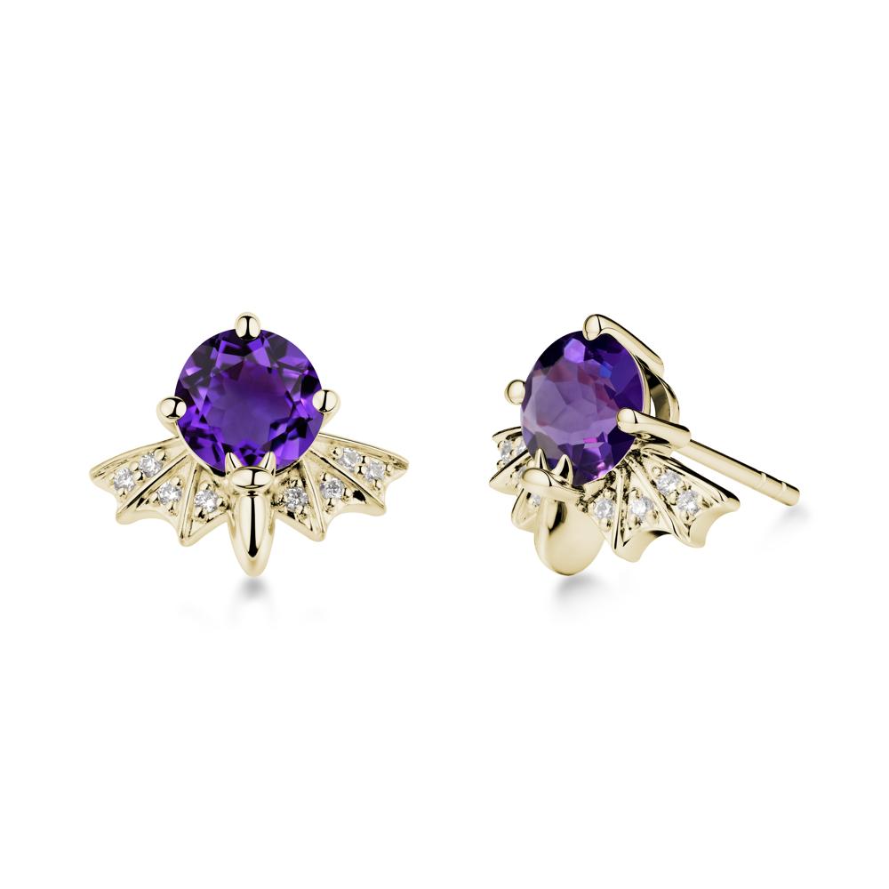 Round Cut Amethyst Bat Earrings - LUO Jewelry #metal_14k yellow gold