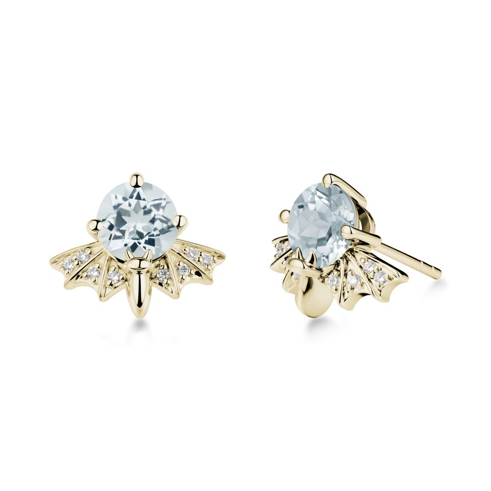 Gothic Bat Aquamarine Earrings - LUO Jewelry #metal_14k yellow gold