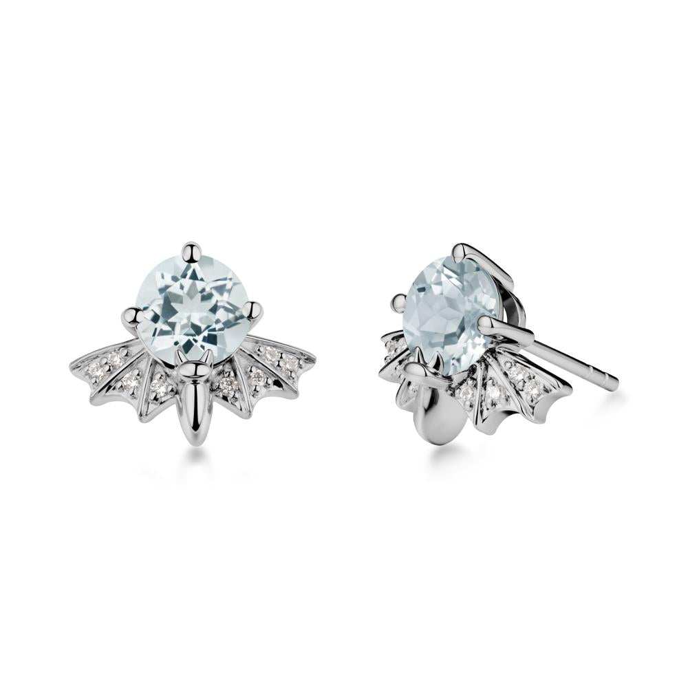 Gothic Bat Aquamarine Earrings - LUO Jewelry #metal_platinum