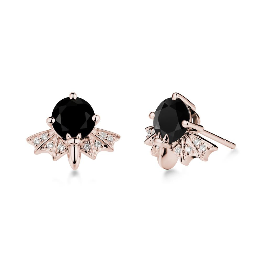 Gothic Bat Black Spinel Earrings - LUO Jewelry #metal_14k rose gold