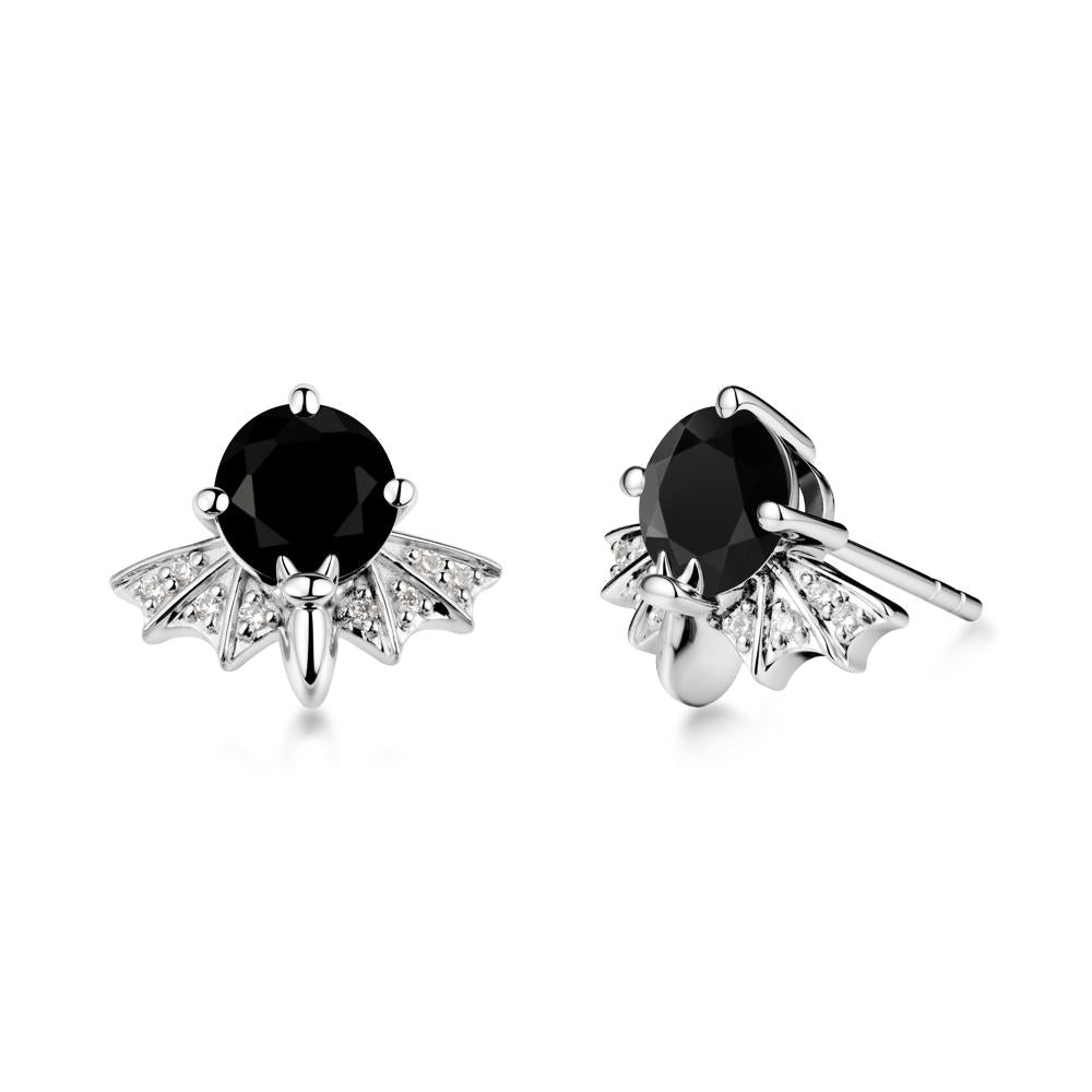 Gothic Bat Black Spinel Earrings - LUO Jewelry #metal_14k white gold